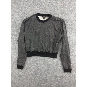 Alala Crop Top Women's XXS Black Silver‎ Stripe Metallic Long Sleeve Crew Neck